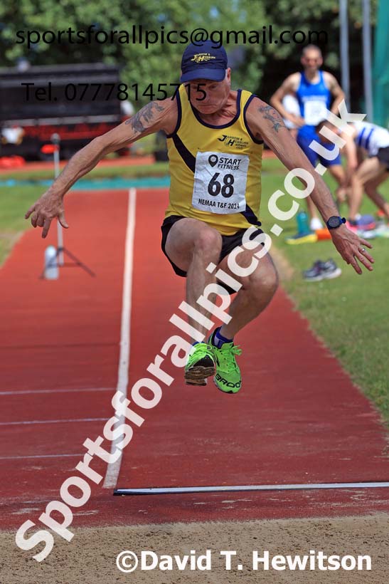 Mens long jump, 2024 NE Masters Track and Field Champs., Monkton Stadium, Jarrow.  Photo: David T. Hewitson/Sports for All Pics